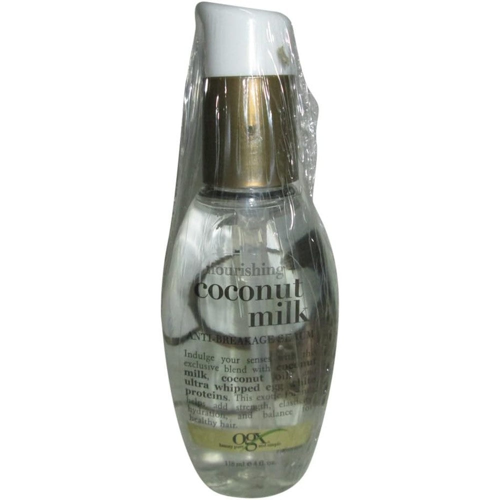 OGX Nourishing Coconut Milk Anti Breakage Hair Serum front view pack of two bottles
