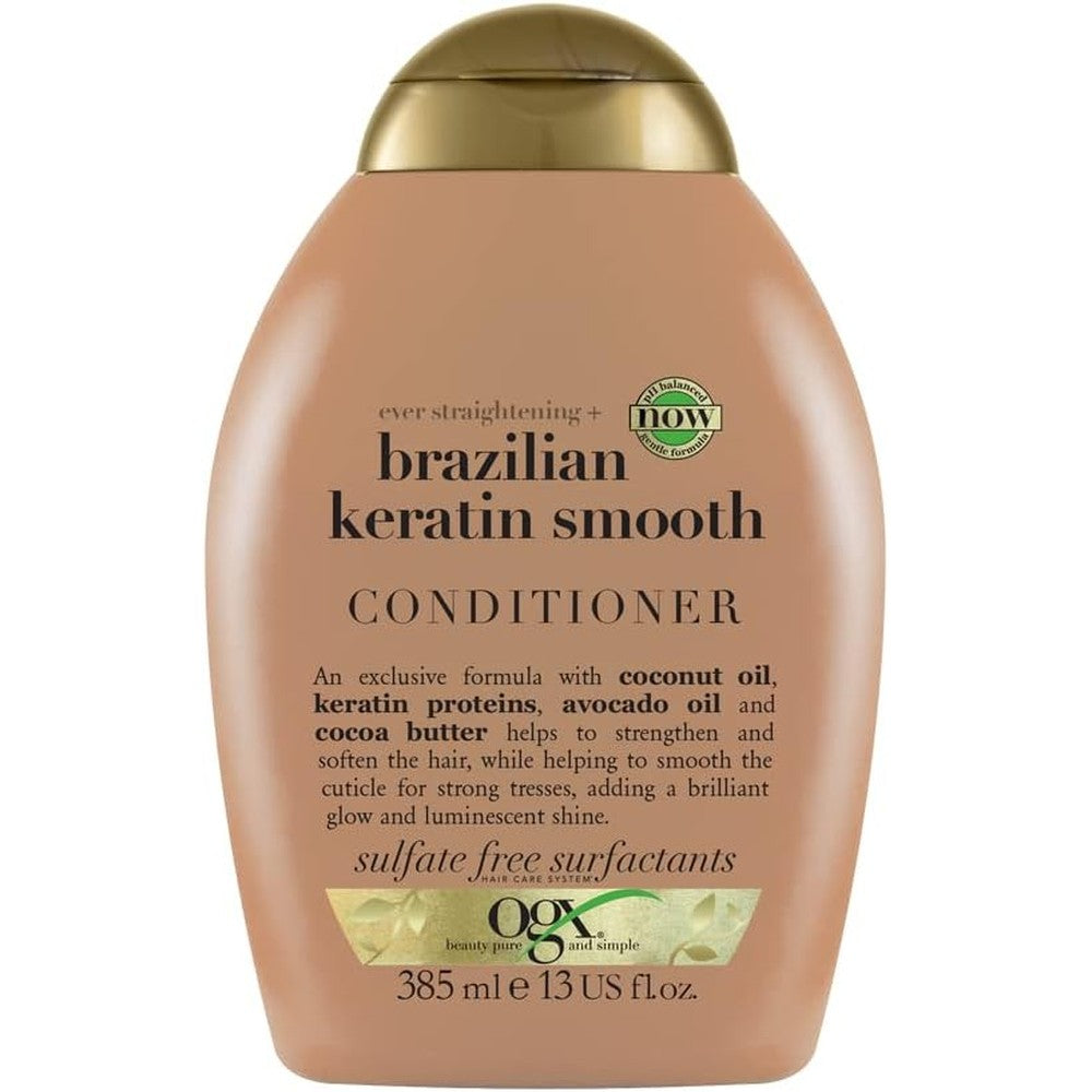 OGX Ever Straightening plus Brazilian Keratin Therapy hair smoothing conditioner front view bottle