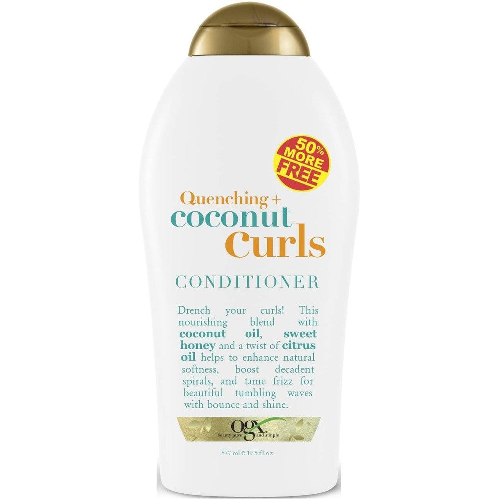 OGX Quenching Plus Coconut Curls Conditioner 19.5 Fluid Ounce front view authentic USA import