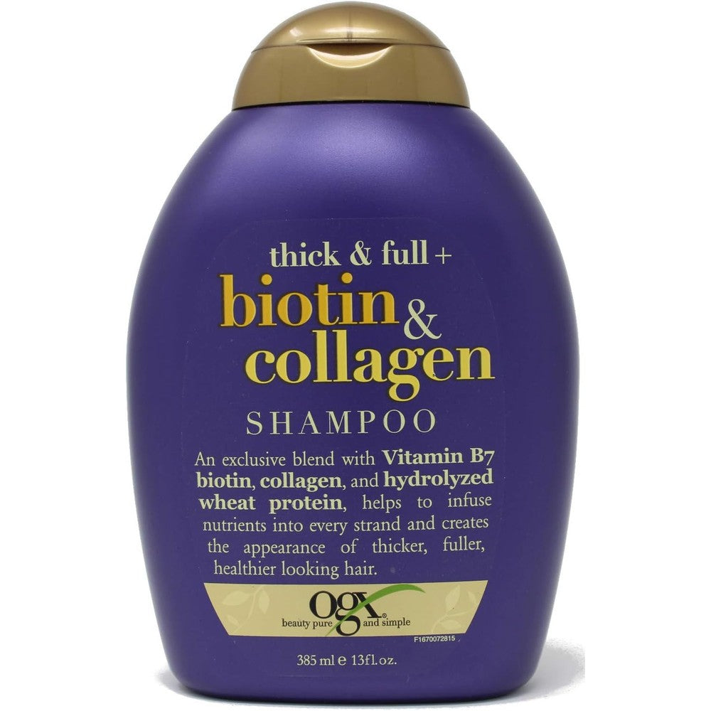 OGX Thick and Full Biotin and Collagen Volumizing Shampoo 13 ounce bottle front view
