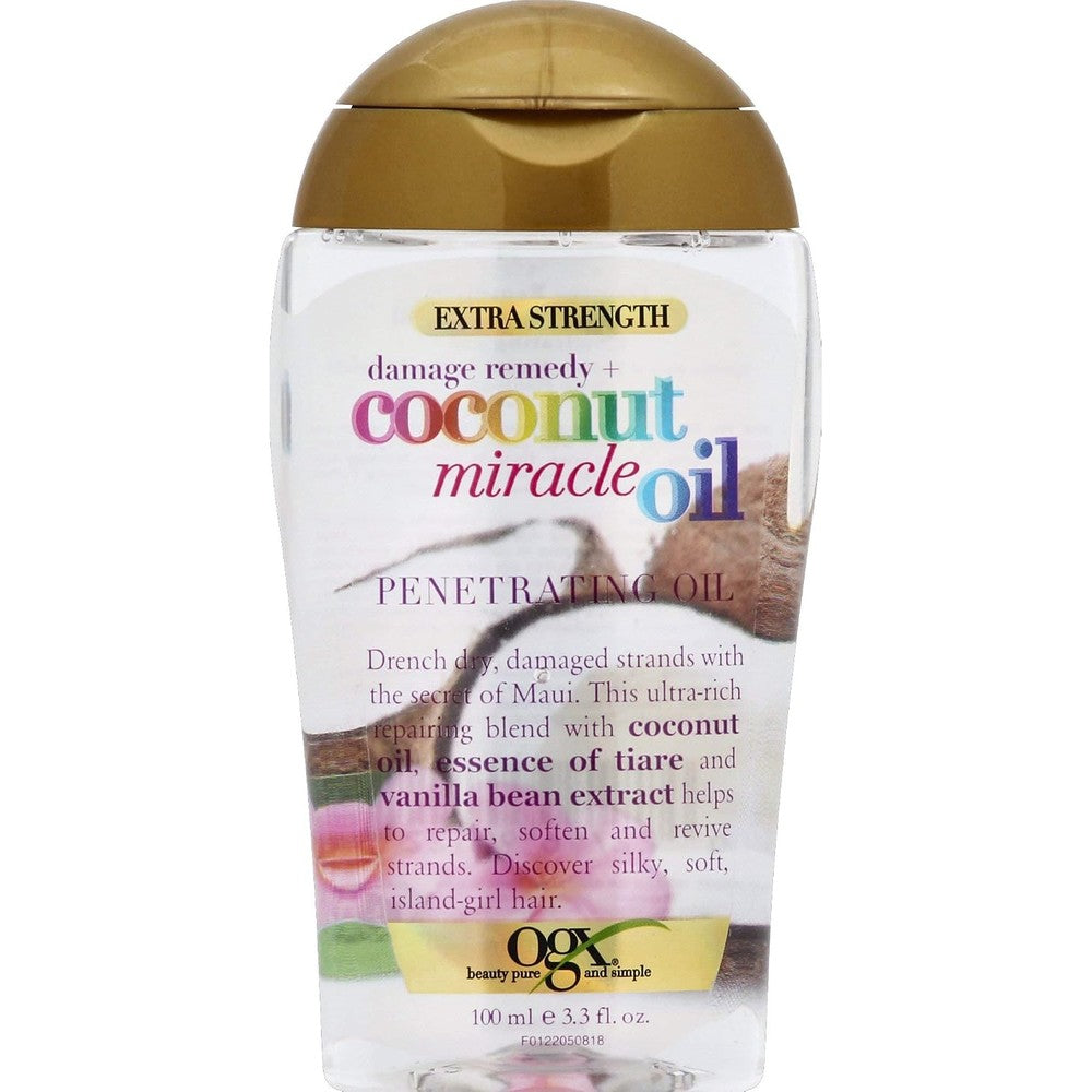 OGX Extra Strength Damage Remedy and Coconut Miracle Penetrating Hair Oil front view