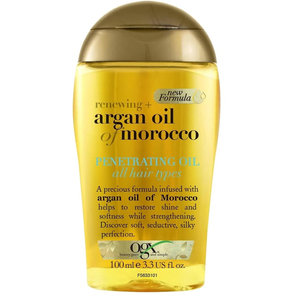 OGX Renewing Moroccan Argan Oil Penetrating Hair Oil bottle front view for deep hair nourishment