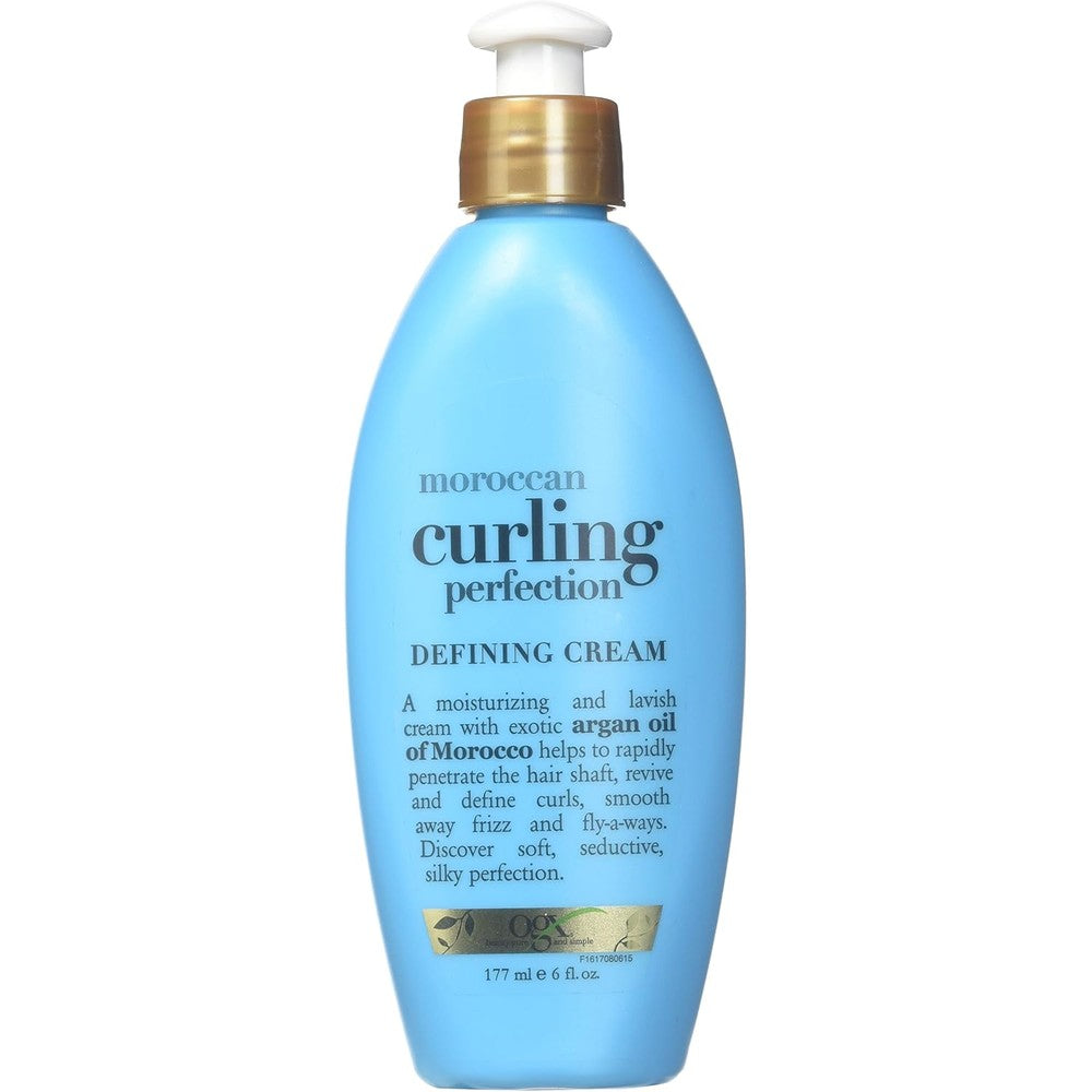 OGX Moroccan Curl Perfection Defining Cream 6 Ounce front view bottle for curly hair styling