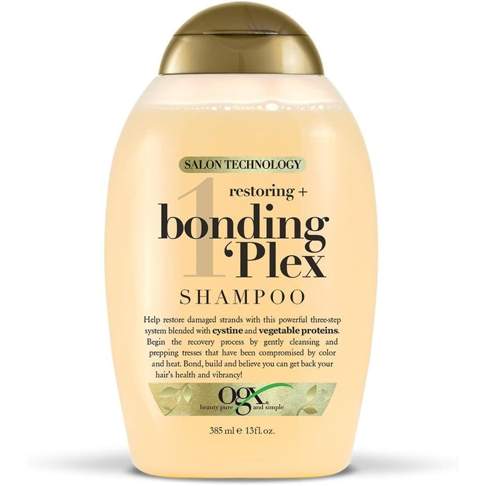 OGX Restoring And Bonding Plex Salon Technology Shampoo front view for bond repair treatment