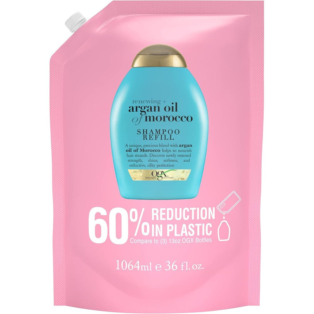 OGX Renewing Plus Argan Oil Of Morocco Shampoo Refill Pouch For Strong Healthy-Looking Hair Thirty Six Fluid Ounce