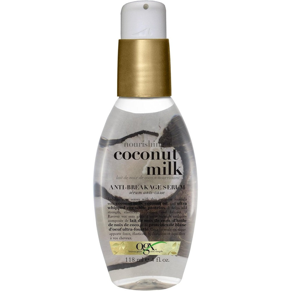 OGX Nourishing Coconut Milk Anti Breakage Hair Serum front view bottles for damaged hair repair