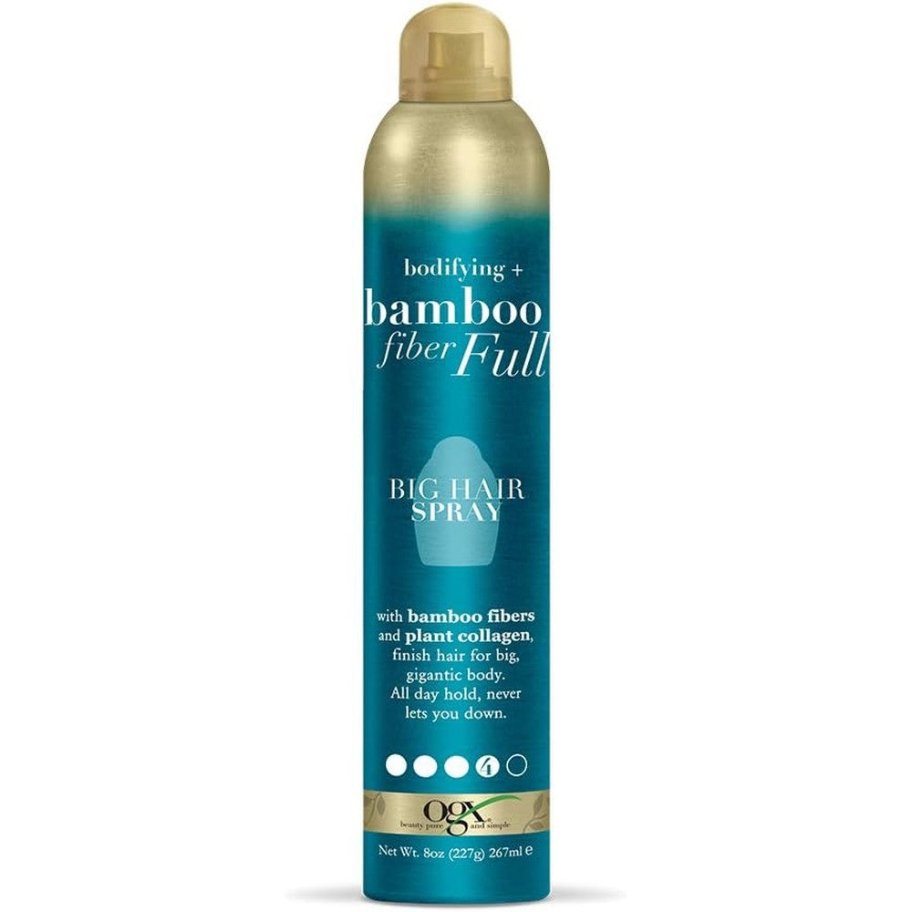 OGX Bodifying Bamboo Fiber Full Big Hair Spray front bottle view for volume