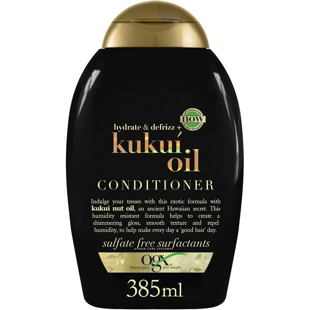OGX Hydrate And Defrizz Kukui Oil Conditioner Infused With Hawaiian Kukui Nut Oil For Humidity Resistant Frizz Control 385 Milliliters