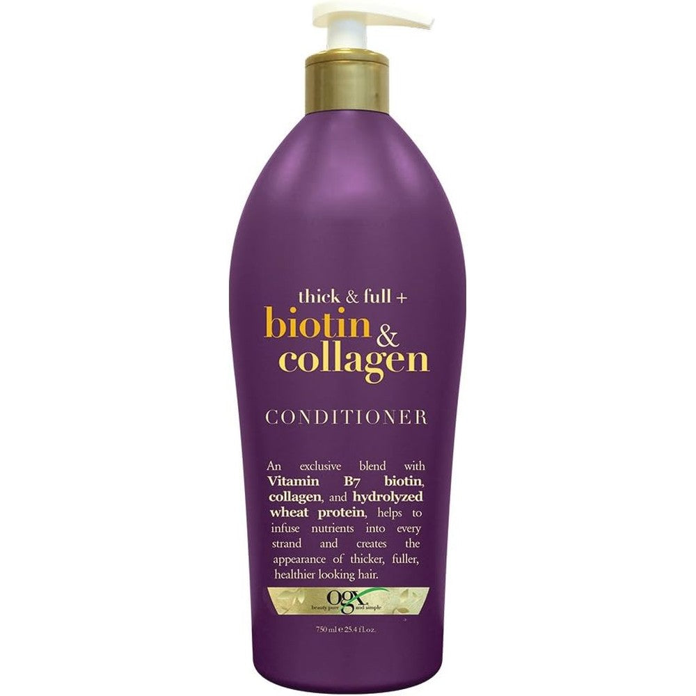 OGX Thick and Full Biotin and Collagen Conditioner front view of salon size bottle