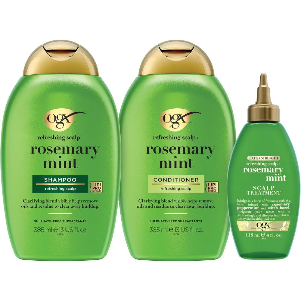 OGX Beauty Clarifying Strength and Rosemary Mint Shampoo and Conditioner Thirteen Fluid Ounces Each with Extra Strength Scalp Treatment Four Fluid ...