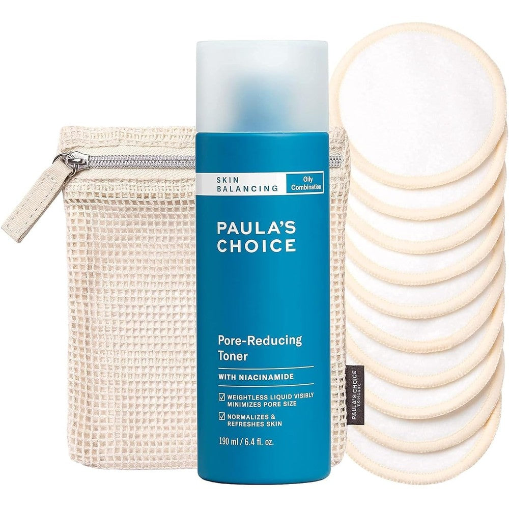 Paula's Choice Skin Balancing Pore Reducing Toner front view bottle with reusable pads.