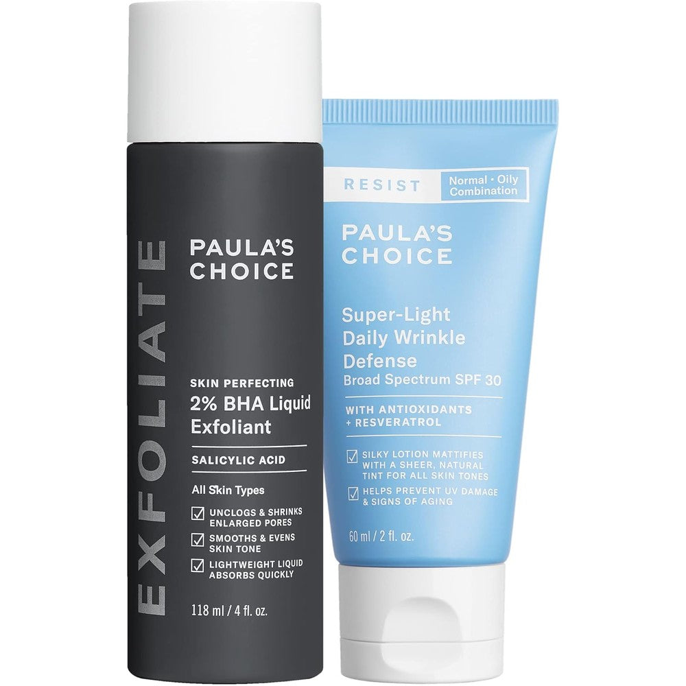Paula's Choice BHA liquid exfoliant and SPF 30 sunscreen set front view