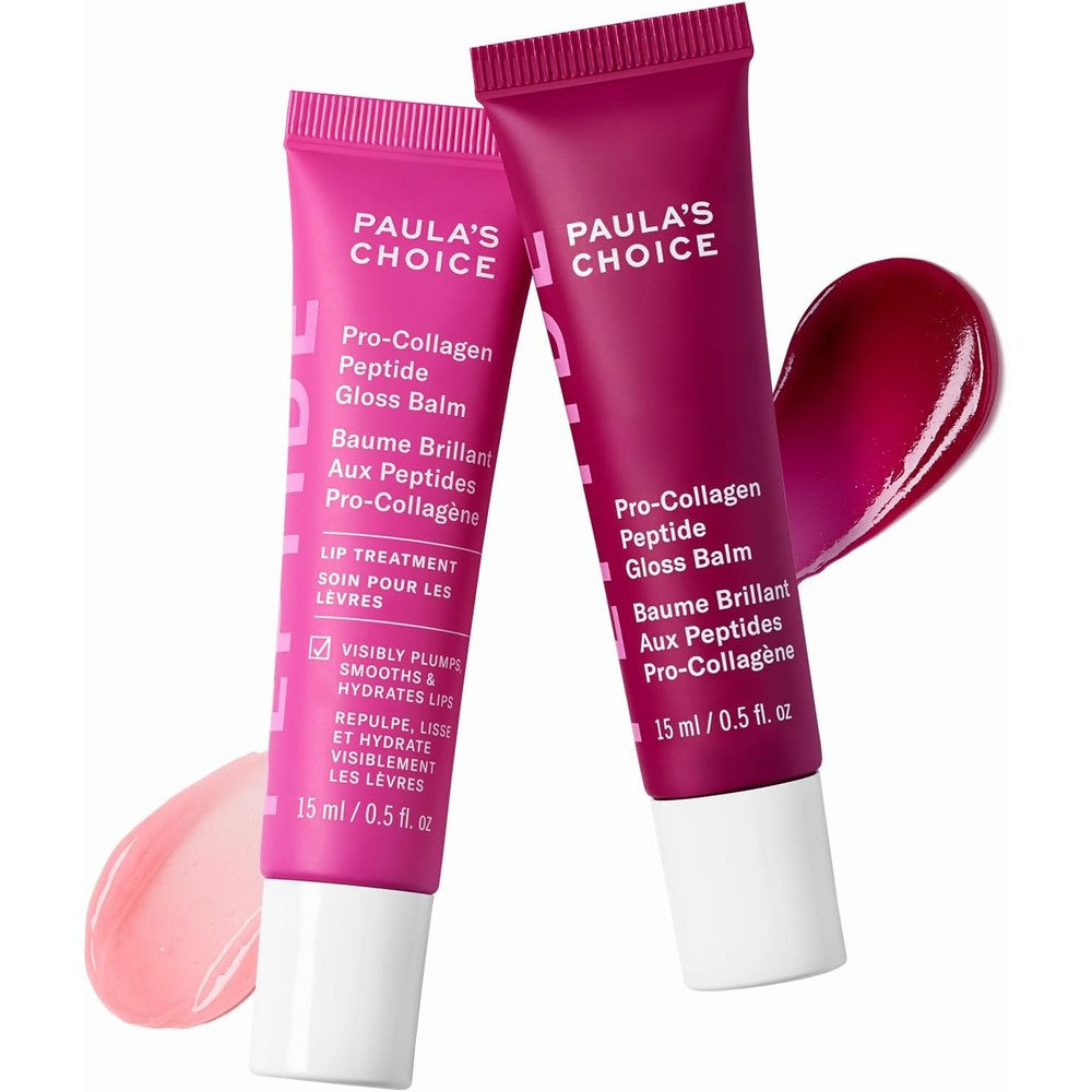 Paula's Choice Peptide Plumping Gloss Balm Duo front view showing both clear and tinted tubes for lip treatment.