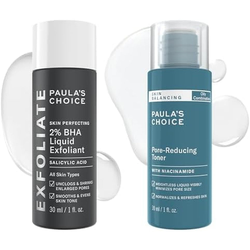 Paula's Choice Skin Perfecting BHA Exfoliant and Toner travel duo front view for pore minimizing