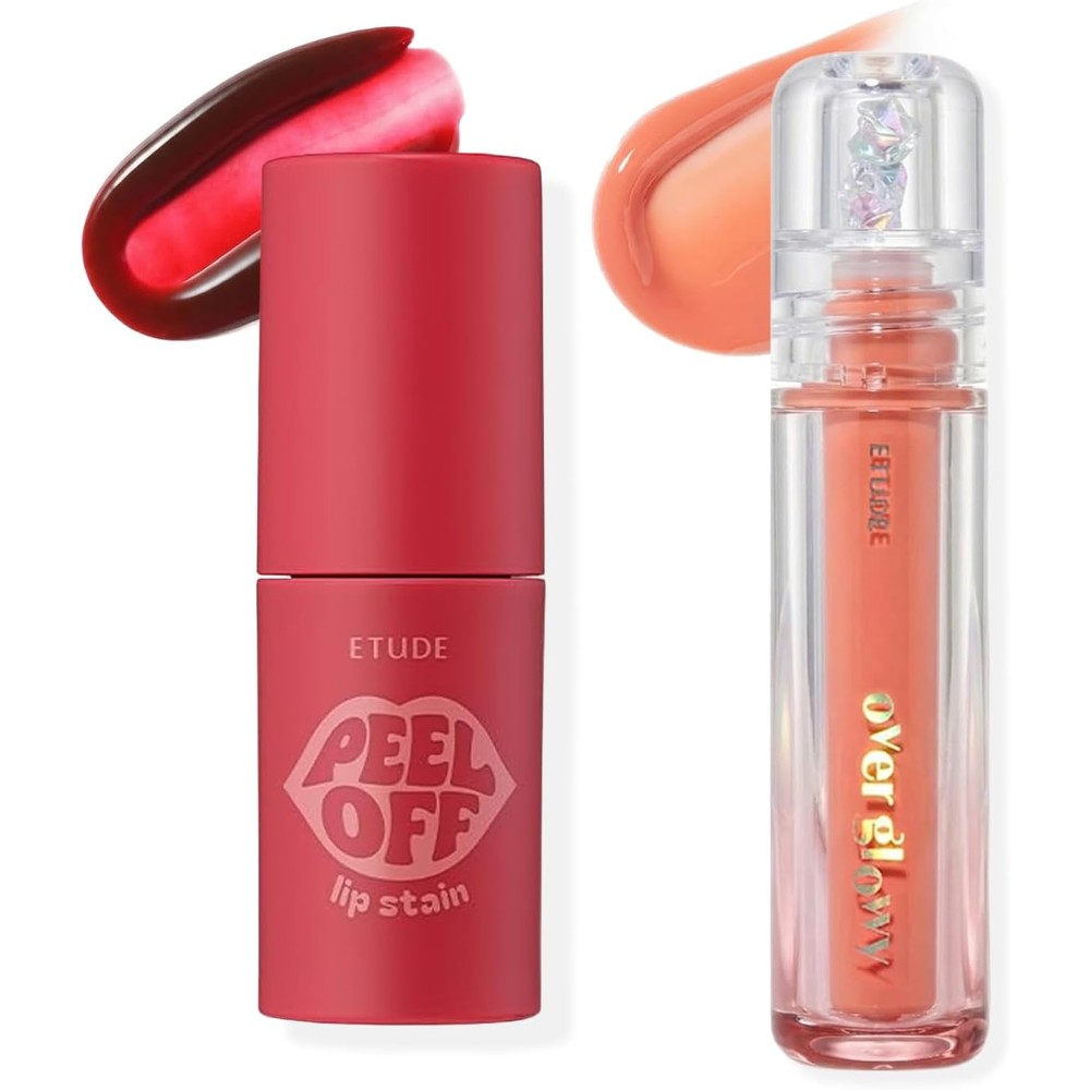 ETUDE Dear Darling Peel Off Lip Stain and Over Glowy Lip Gloss product set front view