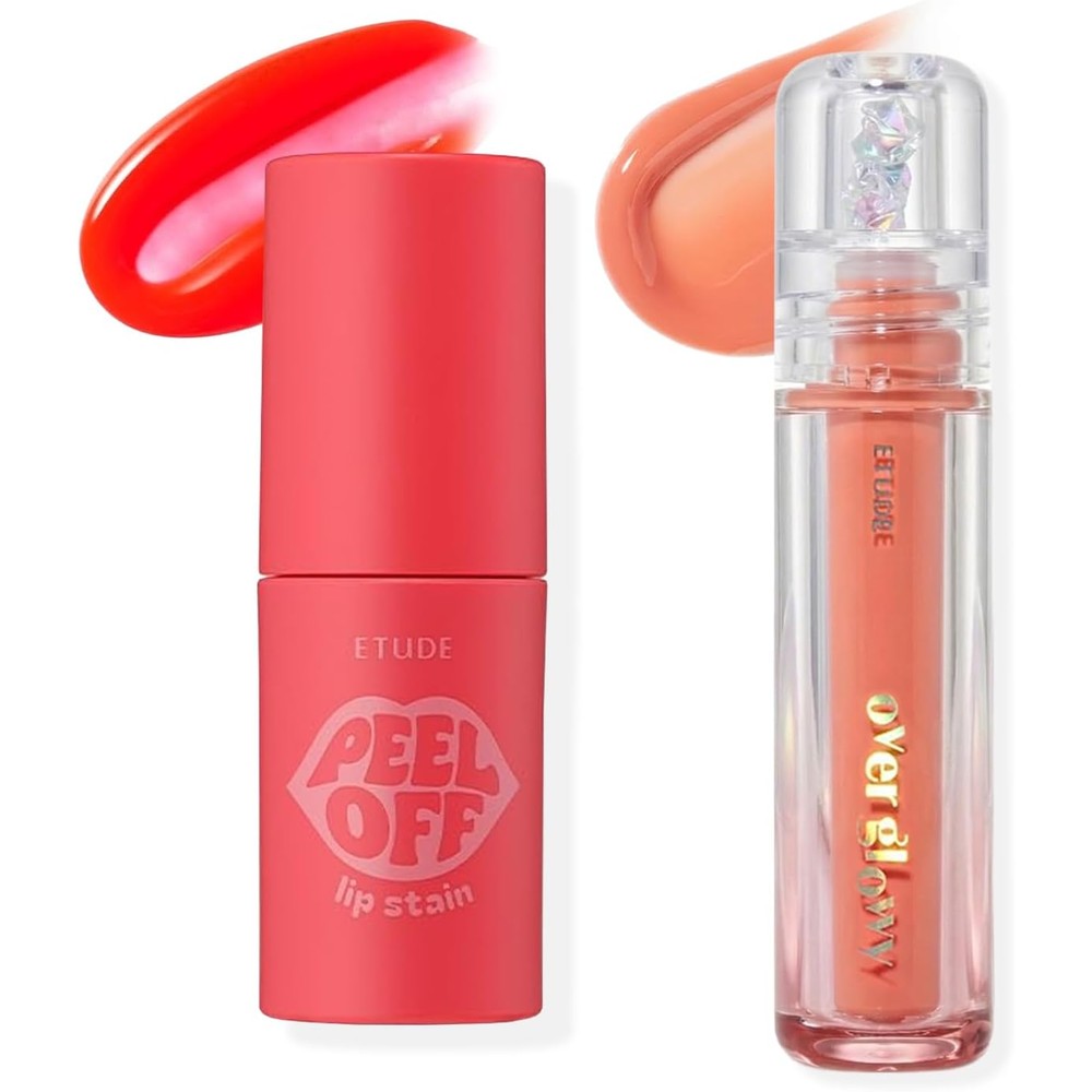 ETUDE Dear Darling Peel Off Lip Stain and Over Glowy Gloss duo front product display