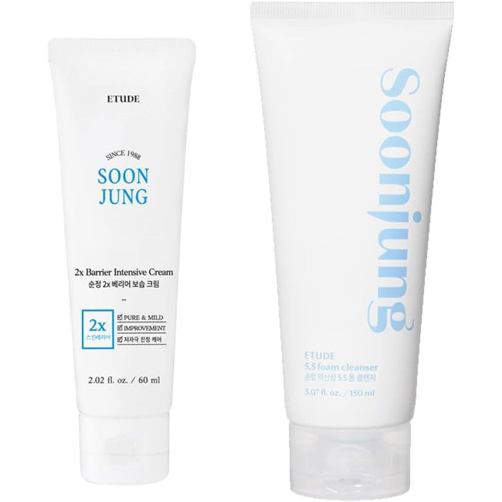 Etude House SoonJung barrier repair cream and foam cleanser front view skincare bundle