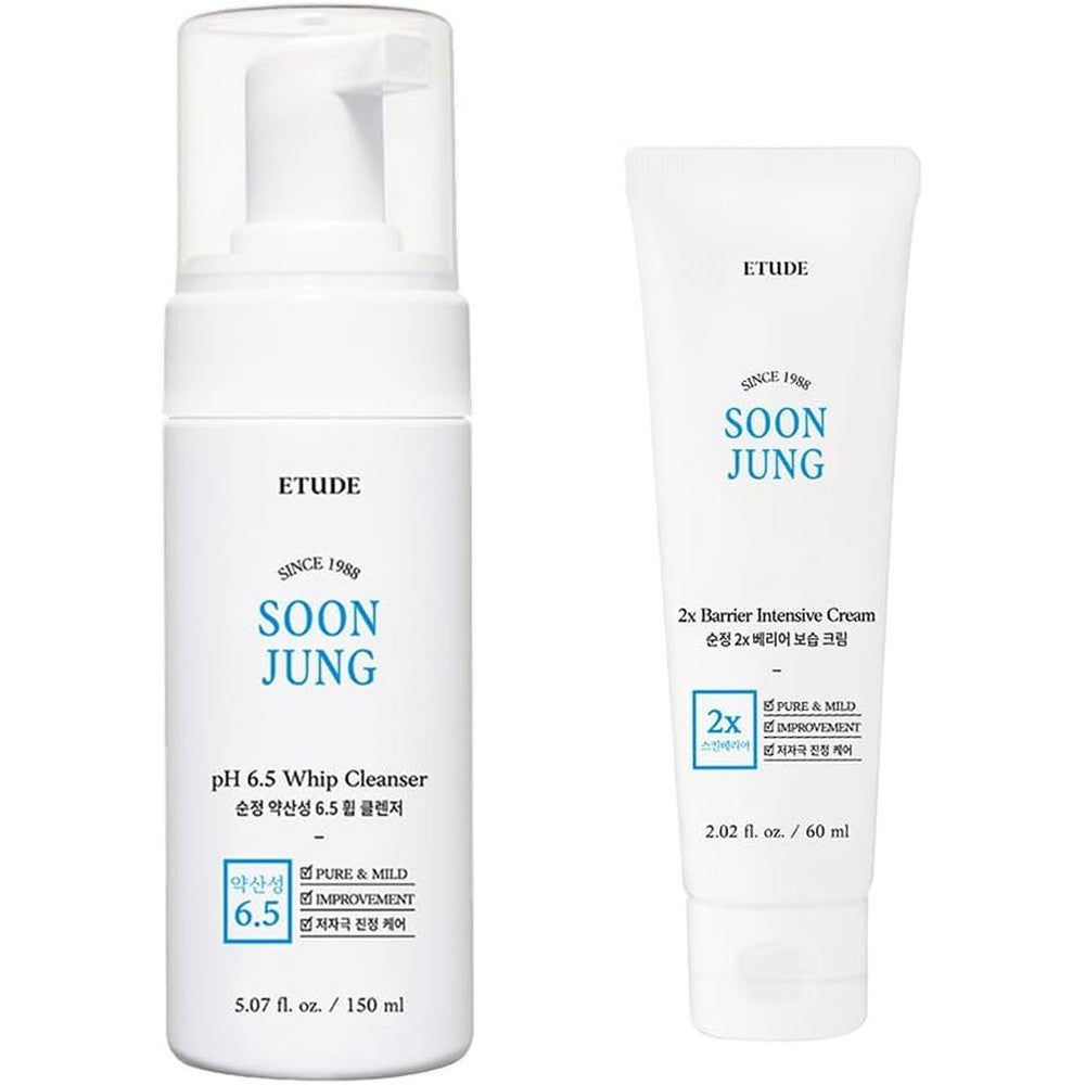 ETUDE SoonJung Barrier Intensive Cream and Whip Cleanser duo packaging front view.