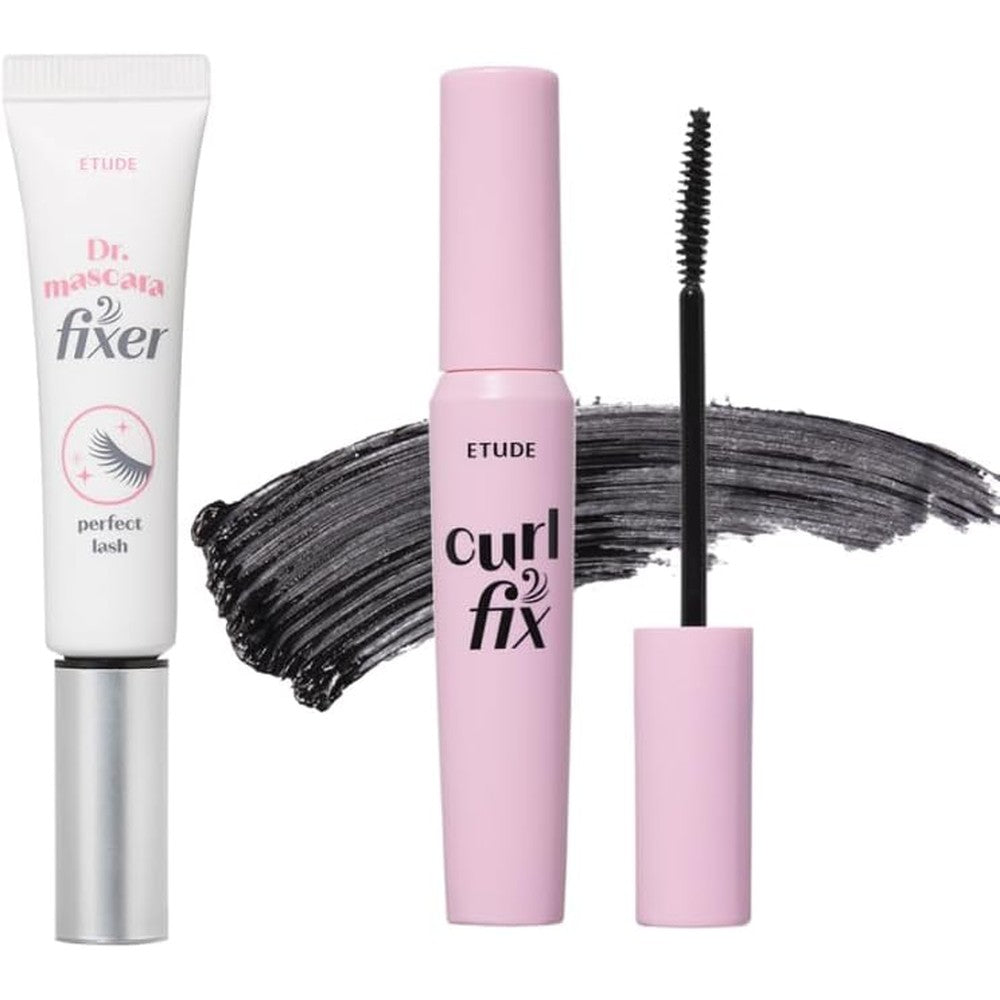 Etude Dr Mascara Fixer front view showing the sleek black tube packaging.
