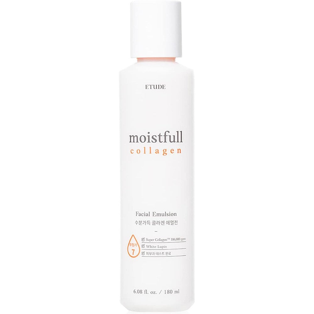 ETUDE Moistfull Collagen Facial Emulsion front view bottle of Korean moisturizer lotion.