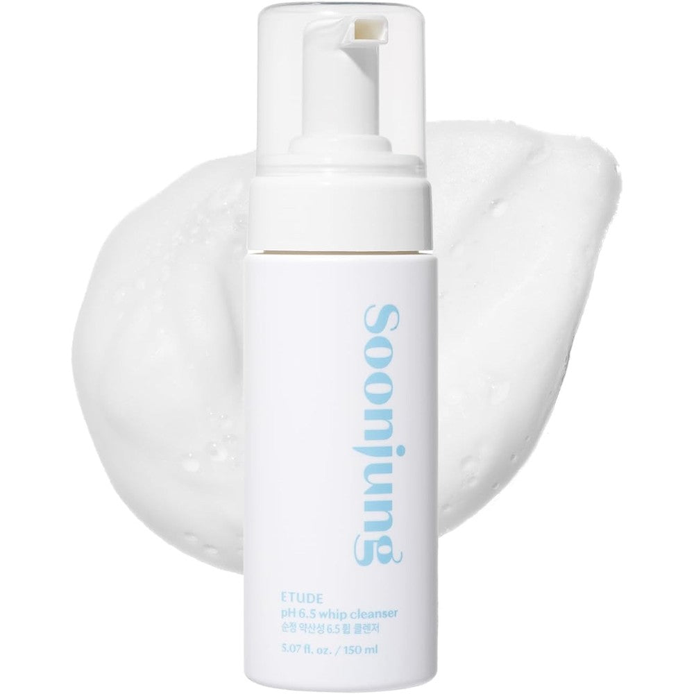 Etude SoonJung pH 6.5 Whip Cleanser front view of pump bottle.