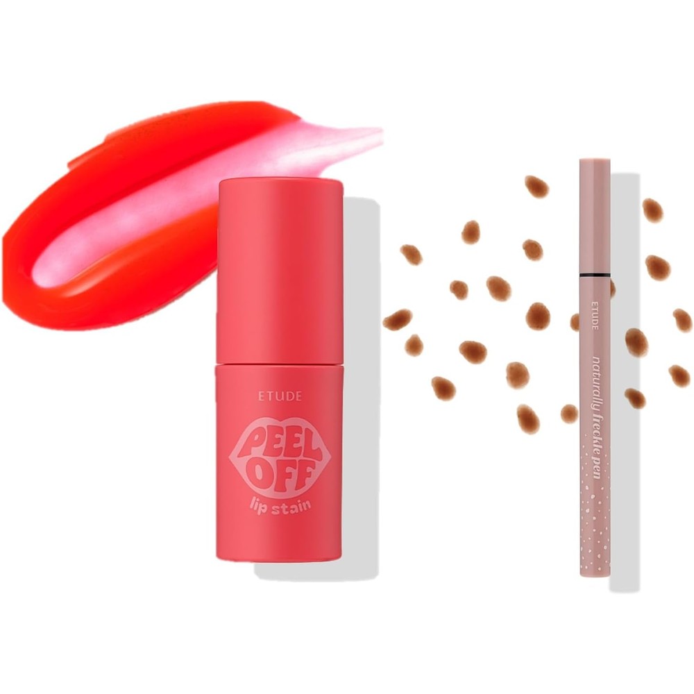 Etude Dear Darling Peel Off Lip Stain and Freckle Pen front view set packaging.