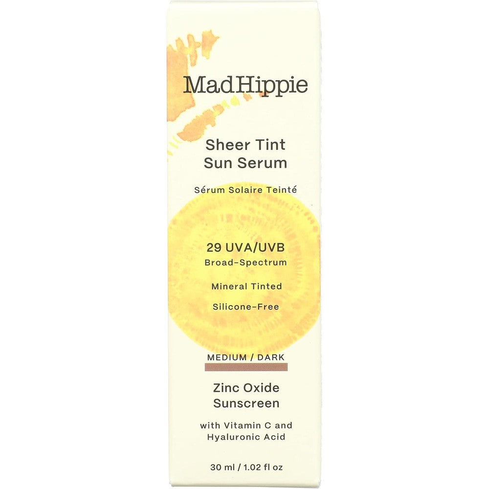 Mad Hippie Sheer Tint Medium Dark Sun Serum With Vitamin C Hyaluronic Acid And Zinc Oxide Mineral Sunscreen 1.02 Ounce