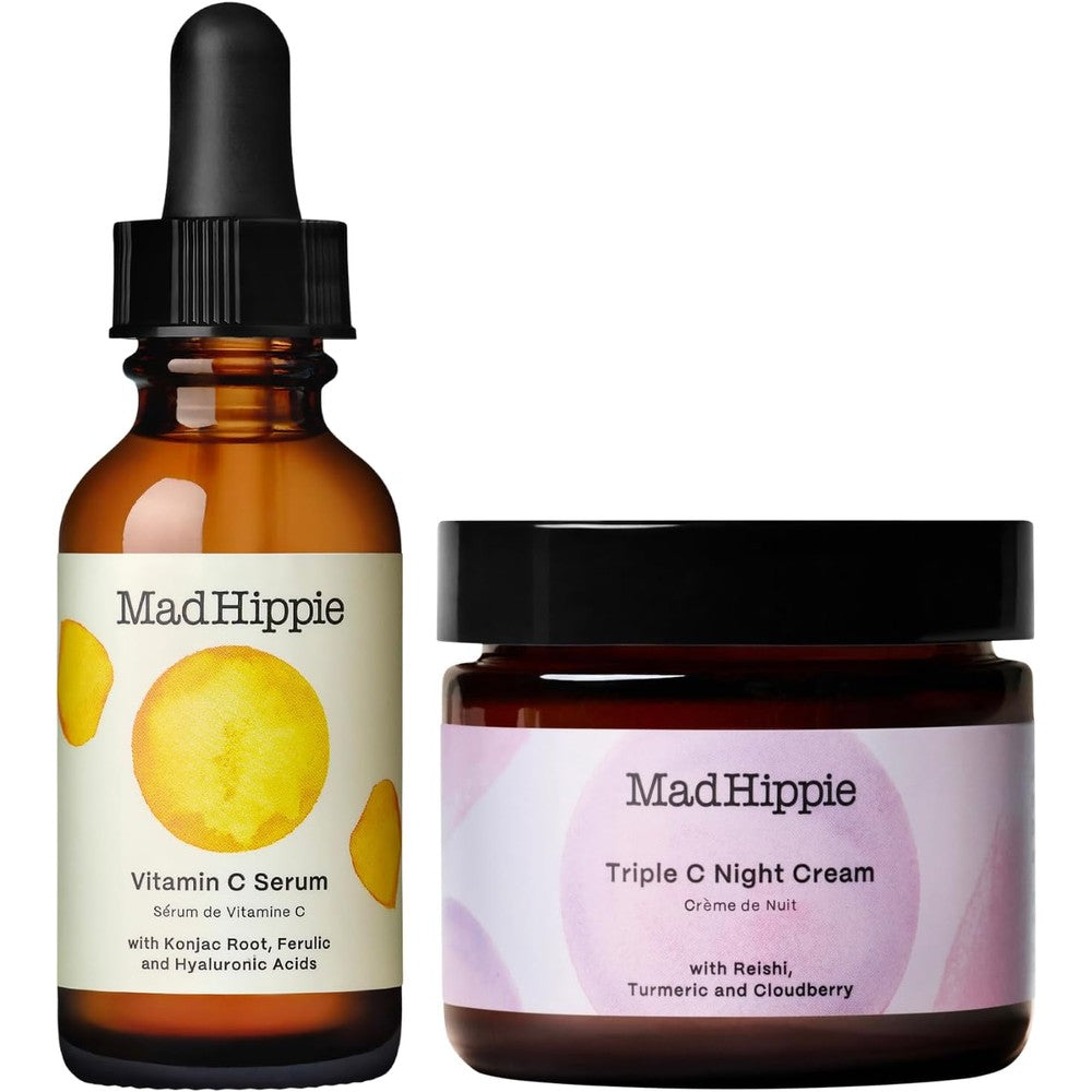 Mad Hippie Vitamin C Serum With Hyaluronic Acid And Triple C Night Cream Ceramide Moisturizer Skin Brightening Skincare Duo 2 Piece Set