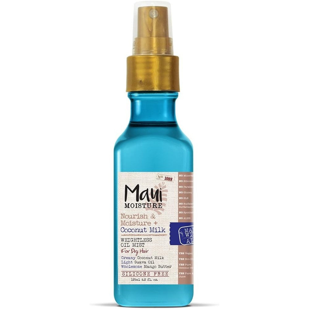 OGX Maui Moisture Nourish And Moisture Plus Coconut Milk Weightless Oil Mist Leave In Frizz Control Spray For Curly Hair Four Point Two Fluid Ounces