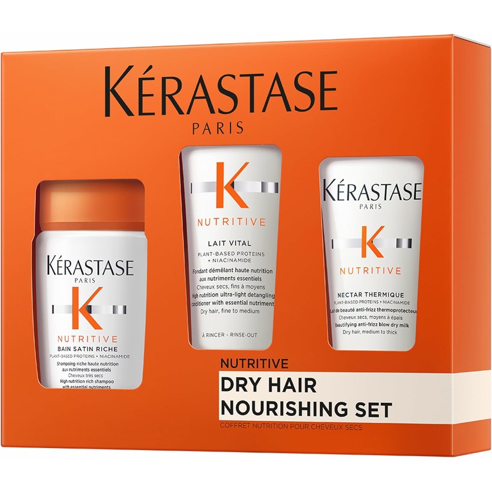 Kerastase Nutritive Discovery Set For Dry Hair With Nourishing Shampoo Conditioner And Leave In Treatment For Frizz Control And Shine