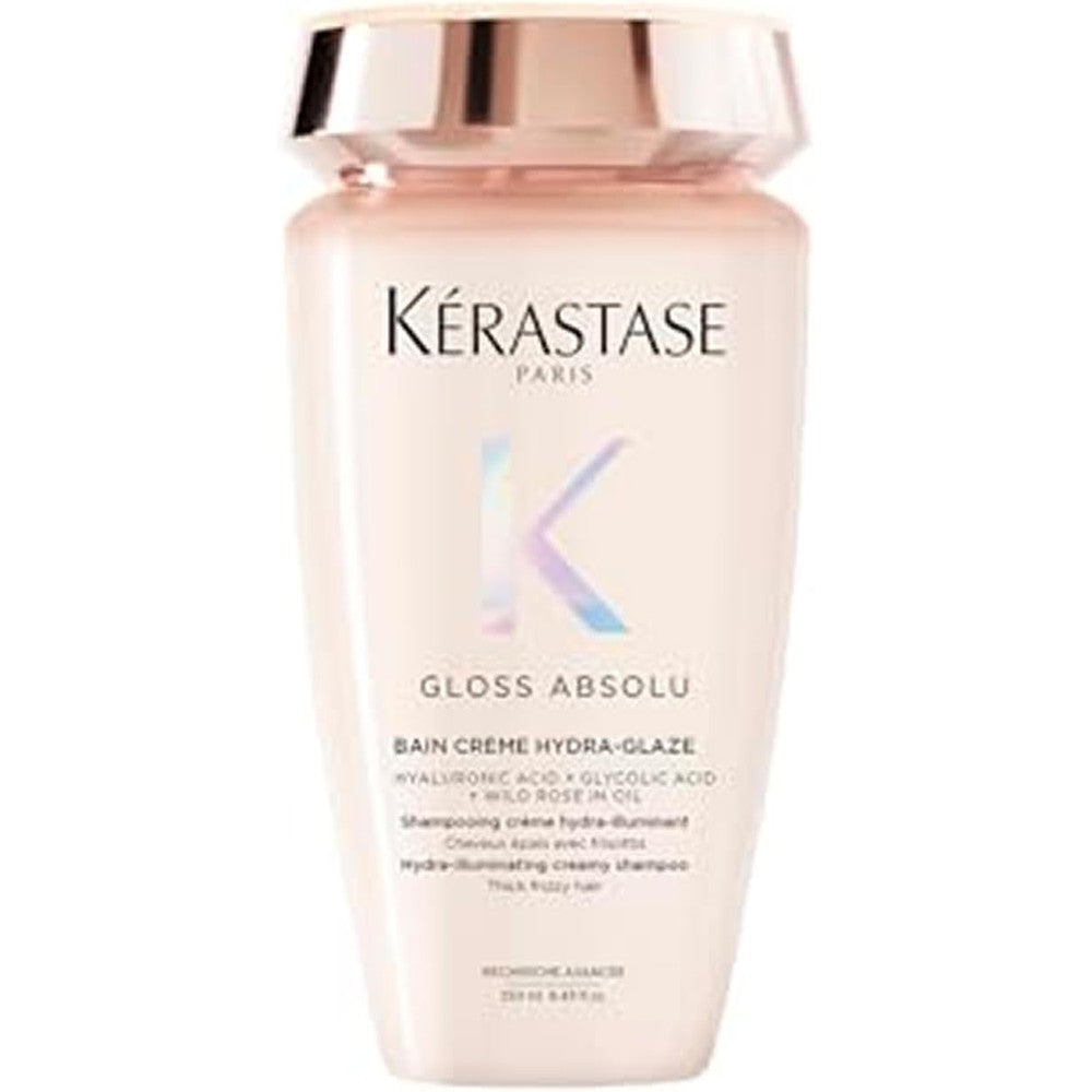 Kerastase Gloss Absolu Bain Creme Hydra-Illuminating Creamy Shampoo For Thick Frizzy Hair With Hyaluronic Acid And Wild Rose Oil 250 Milliliters