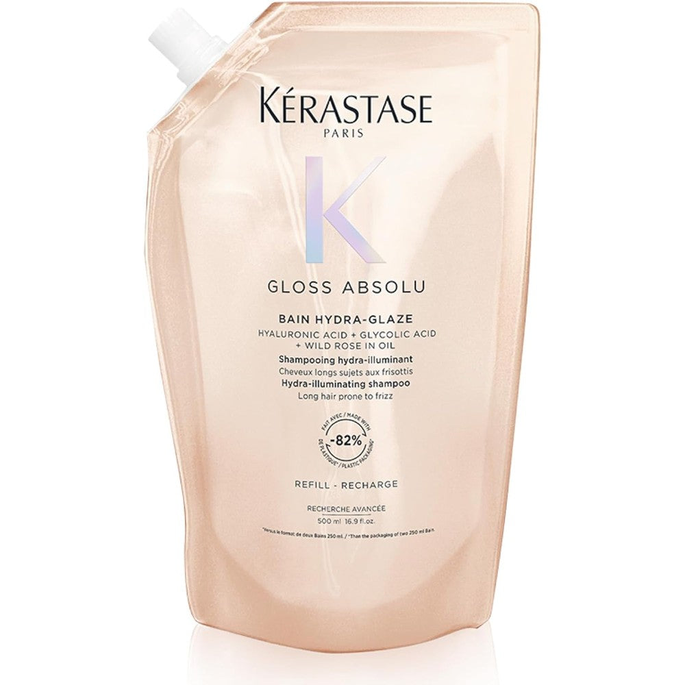 Kérastase Gloss Absolu High-Shine Anti-Frizz Shampoo Bain Hydra-Glaze Refill 500 Milliliters For Long Frizzy Hair
