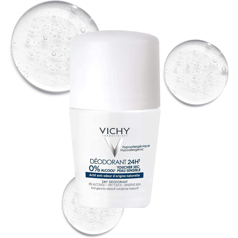 Vichy 24 Hour Dry Touch Deodorant For Sensitive Skin Aluminum Free Roll On 50 Milliliters
