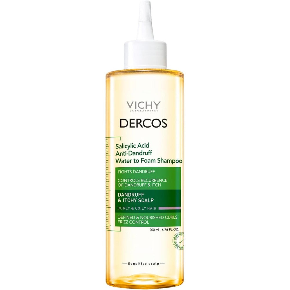 Vichy Dercos Salicylic Acid Anti Dandruff Water To Foam Shampoo For Curly And Coily Hair 200 Milliliters