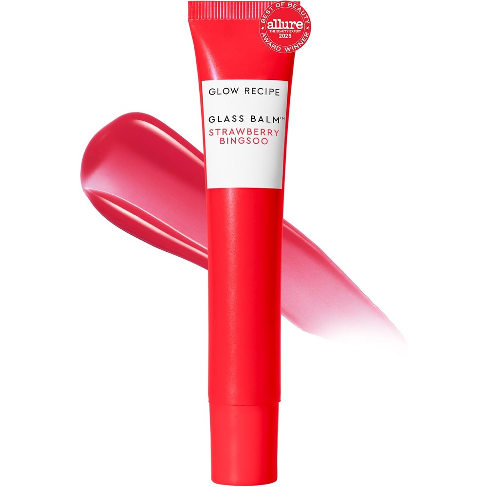 Glow Recipe Glass Balm Lip Treatment Hydrating Lip Balm And Moisturizer With Hyaluronic Acid Strawberry Bingsoo Sheer Pinky Red Tint 15 Milliliter
