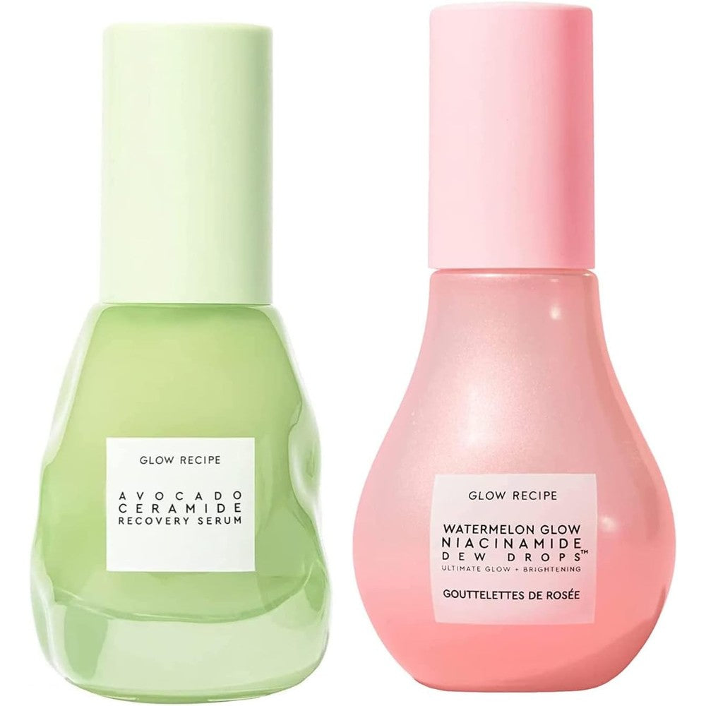Glow Recipe Brighten And Soothe Duo Watermelon Glow Niacinamide Dew Drops 40 Milliliters And Avocado Ceramide Recovery Serum 30 Milliliters Set