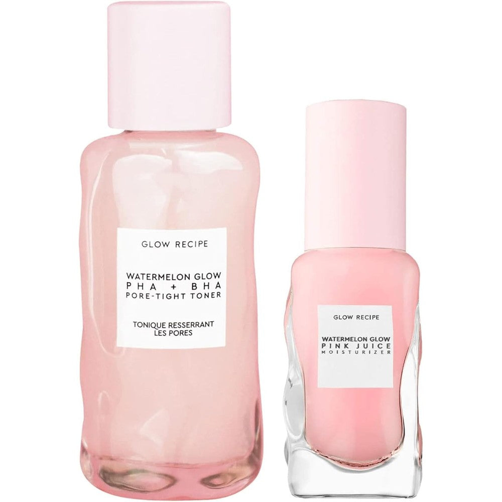 Glow Recipe Mini Watermelon Glow PHA And BHA Facial Toner Forty Milliliters And Mini Pink Juice Hydrating Face Moisturizer Twenty Five Milliliters Duo