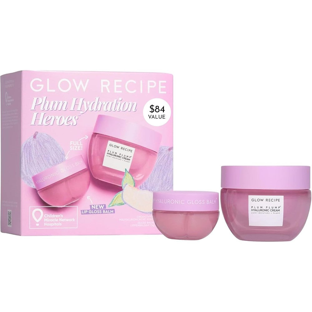 Glow Recipe Plum Hydration Heroes Holiday Kit Featuring Plum Plump Hyaluronic Acid Cream Fifty Milliliters and Ultra Moisturizing Gloss Balm Fiftee...