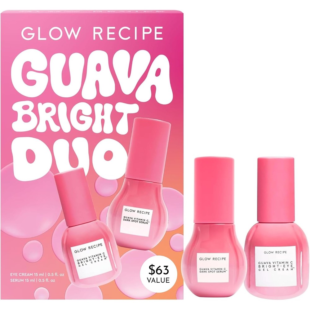 Glow Recipe Guava Brightening Korean Skincare Gift Set Vitamin C Under Eye Cream And Hydrating Dark Spot Face Serum Travel Size 2 Count
