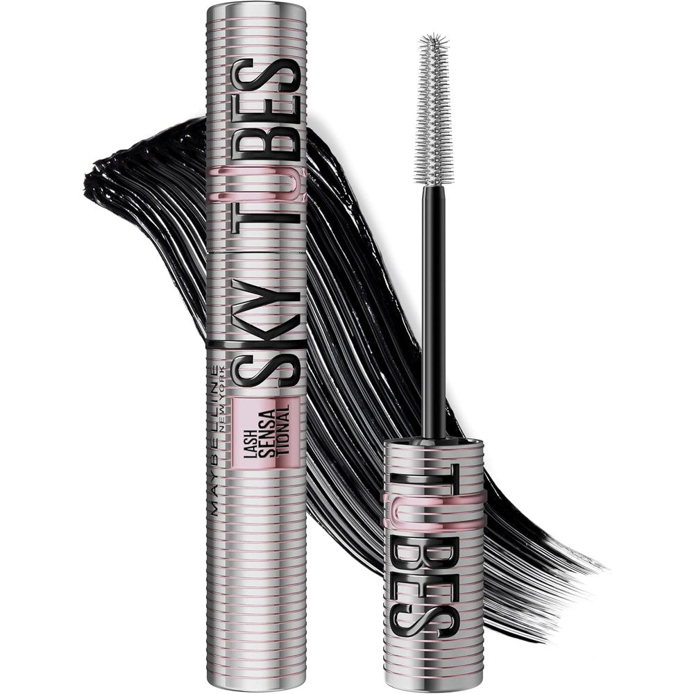 Maybelline Lash Sensational Sky Tubes Tubing Mascara, Extension-Like Lengthening Eye Makeup With Shea Butter And Castor Oil, Very Black, 1 Count