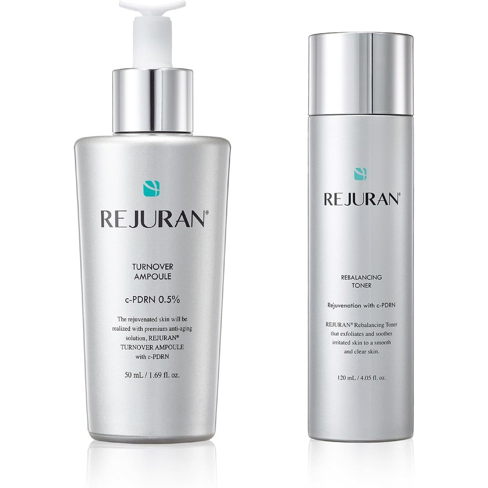 Rejuran Skincare Duo With c-PDRN Turnover Ampoule 1.69 Fluid Ounce And Rebalancing Toner For Firming Hydration And Radiant Glass Skin