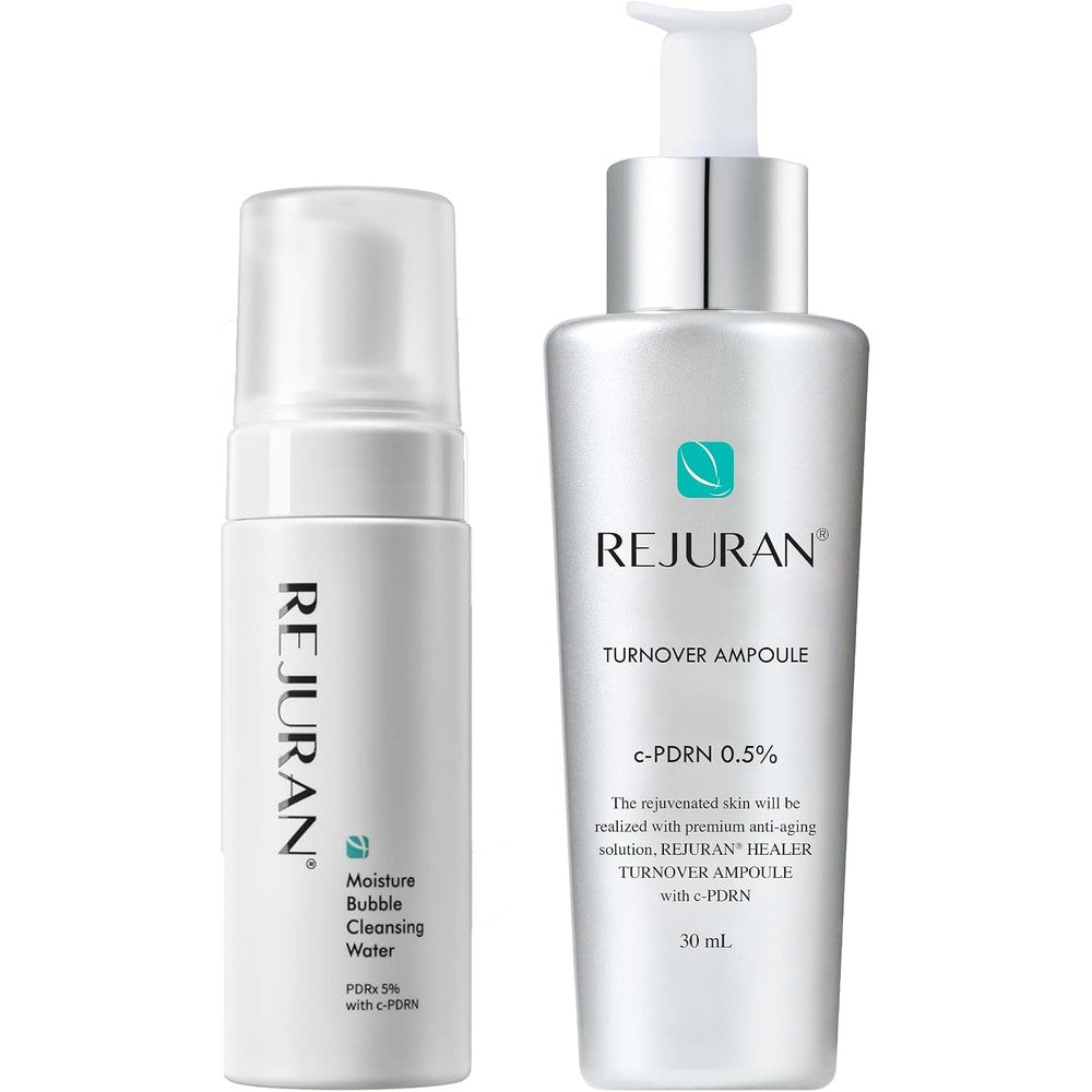 Rejuran C-Pdrn Korean Skin Care Bundle Featuring Turnover Ampoule Face Serum And Moisture Bubble Cleansing Water For Radiant Skin