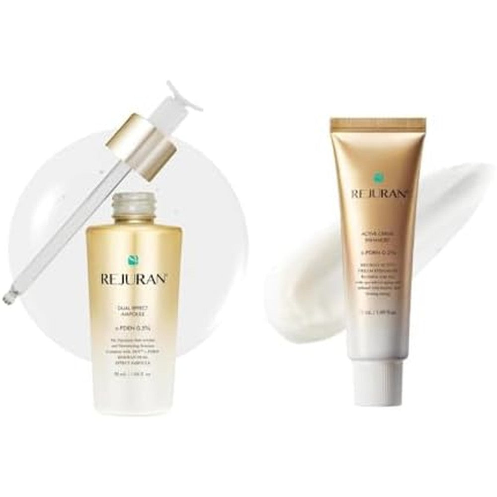 Rejuran Dual Effect Anti-Aging Skincare Set With c-PDRN Ampoule And Turnover Active Cream For Skin Regeneration And Hydration 2 x 1.69 Fluid Ounces