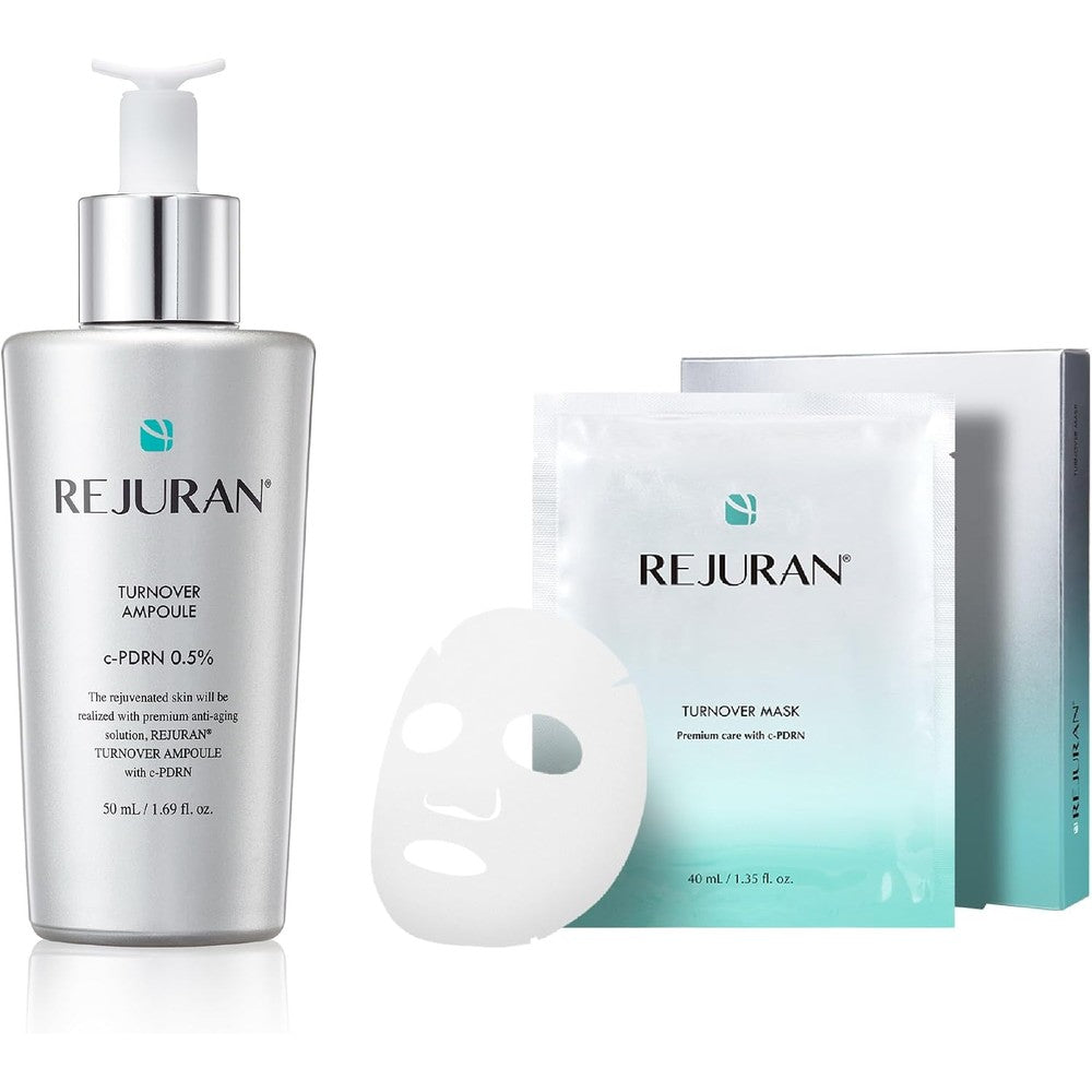 Rejuran Turnover Skincare Set With Salmon DNA And c-PDRN Firming Ampoule And Hydrating Sheet Mask Duo 1.69 Fluid Ounce Plus 5 Masks