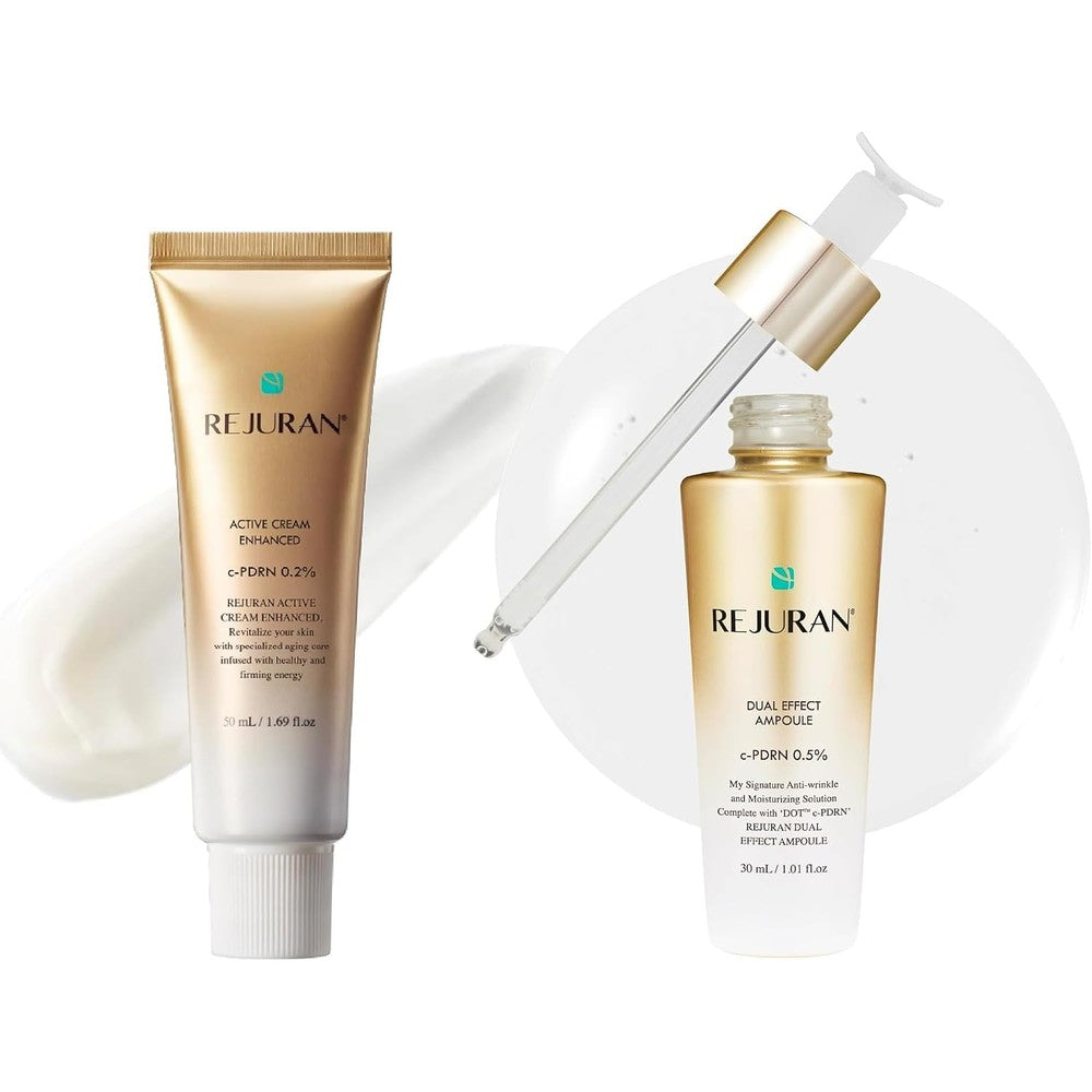 Rejuran Anti-Aging Skincare Bundle With Turnover Active Cream 1.69 Fluid Ounce And Dual Effect Ampoule 1.01 Fluid Ounce With Salmon DNA c-PDRN