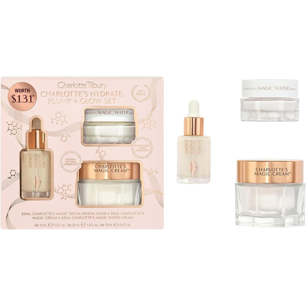 Charlotte Tilbury Hydrate Plump And Glow Set Magic Cream Magic Water Cream And Magic Serum Travel Sized Skincare Gift Kit Three Pieces