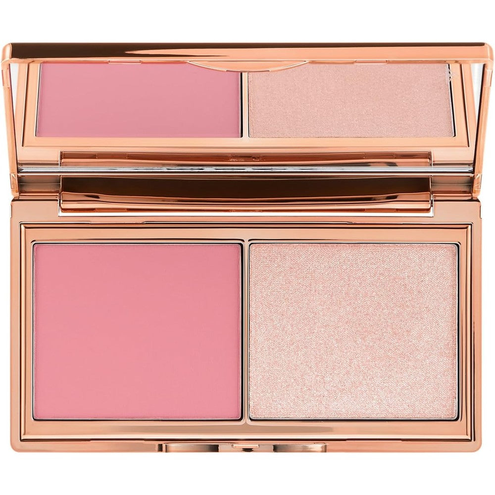 Charlotte Tilbury Mini Hollywood Blush And Glow Glide Palette Powder Blush And Highlighter Compact Travel Size Face Makeup Duo Fair Medium 7.5 Grams