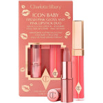 Charlotte Tilbury Icon Baby Lip Duo Kit Featuring Mini K.I.S.S.I.N.G Satin Shimmer Lipstick And Full Size Hall Of Fame High Shine Gloss Set