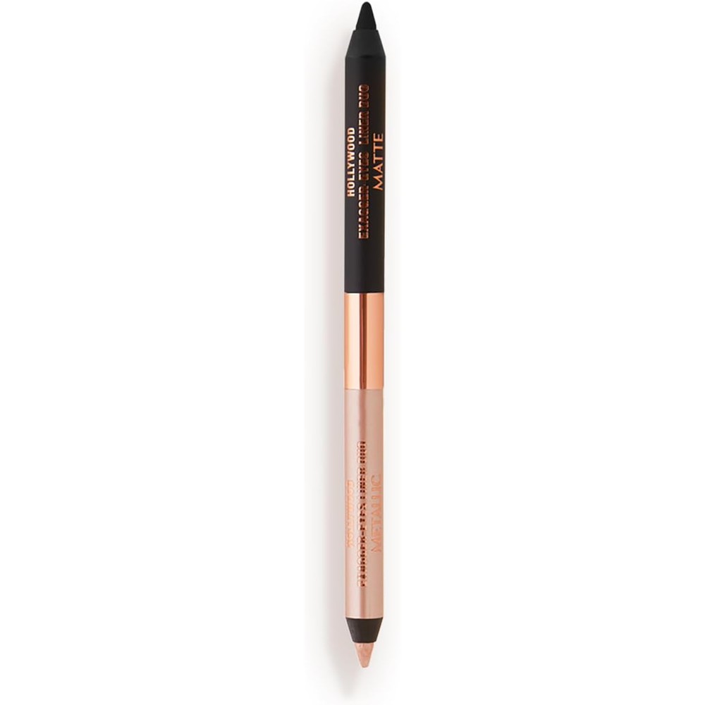 Charlotte Tilbury Hollywood Exagger Eyes Liner Duo Dual Ended Waterproof Eyeliner Pencil Matte Black And Metallic Champagne Nude Shades One Count
