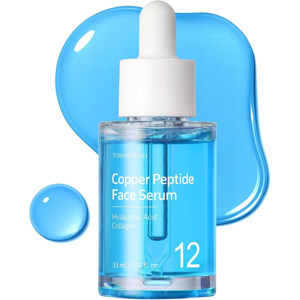 Tosowoong Copper Peptide Face Serum Anti Aging Formula with GHK Cu and Twelve Multi Peptide Complex for Skin Firming and Elasticity 33 Milliliters